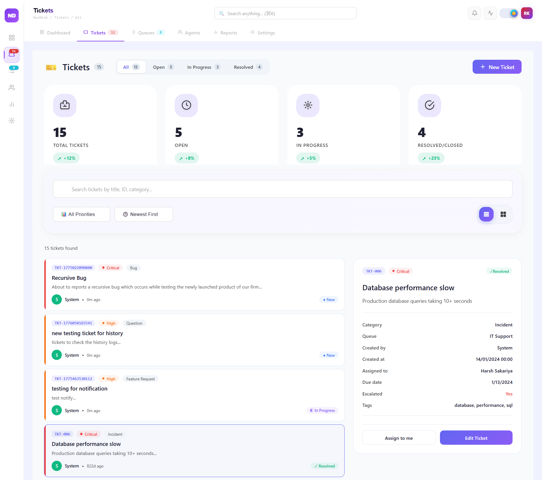 Ticket Management Screen